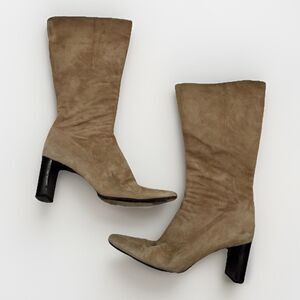 Anne Klein Boots Womens Size 6 Italian Suede Mid Calf Block Heel Quiet Luxury